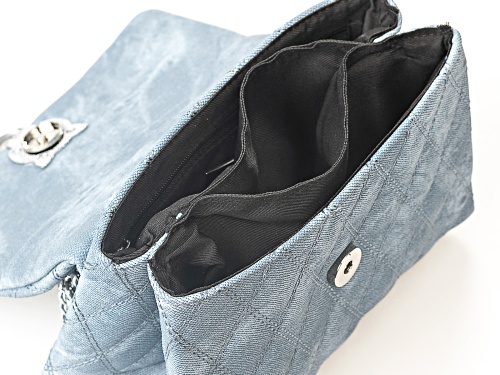 Off Park® Collection, White Crystal Panther Blue Fabric Silver Tone Clutch