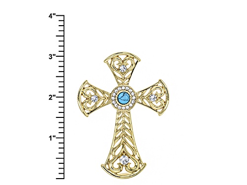 Off Park ® Collection White Crystal Turquoise Simulant Gold Tone Cross Pin/Pendant With Chain