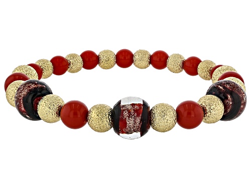 Off Park® Collection, Multi-Color Murano Inspired Glass Gold Tone Set of 5 Stretch Bracelets