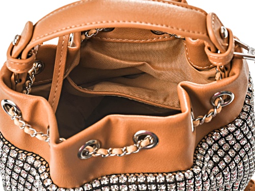Off Park® Collection, White Crystal Silver Tone Camel Brown Drawstring Bucket Bag