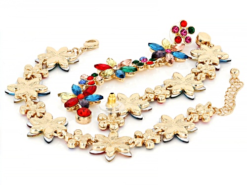 Off Park® Collection, Multi-Color Crystal Gold Tone Floral Bracelet & Earring Set
