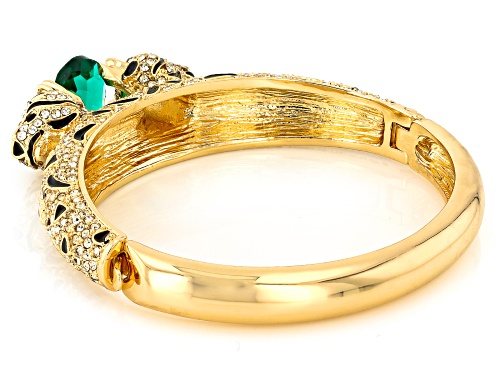 Off Park® Collection, White & Green Crystal Black Enamel Gold Tone Jaguar Bracelet