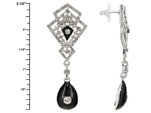 Off Park ® Collection White Crystal Black Enamel Silver Tone Art Deco Dangle Earrings