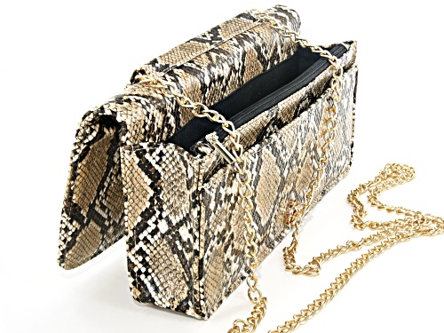 Off Park Collection ™ Tan Faux Snakeskin Clutch With Champagne Crystal Floral Design