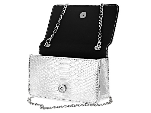 Off Park Collection ™ Silver Tone Faux Snakeskin Clutch With White Crystal Floral Design