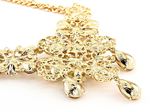 Off Park ® Collection, Mixed Shape Pink and Champagne Crystal Gold Tone Floral Necklace