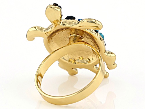 Off Park ® Collection, Multi-color Crystal Gold Tone Turtle Ring - Size 8
