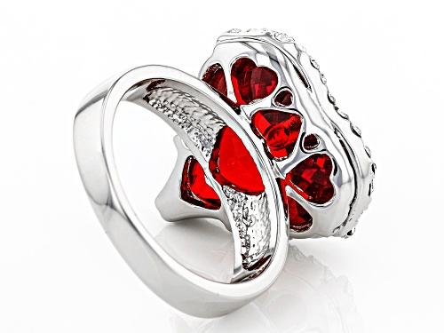Off Park ® Collection, Red Crystal With White Crystal Silver Tone Heart Ring - Size 8