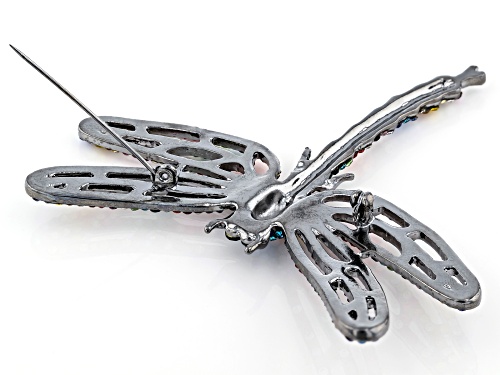 Off Park ® Collection, Multi-Color Crystal Gun Metal Tone Dragonfly Brooch