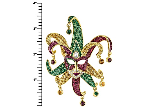 Off Park ® Collection Multicolor Crystal Gold Tone Mardi Gras Mask Brooch