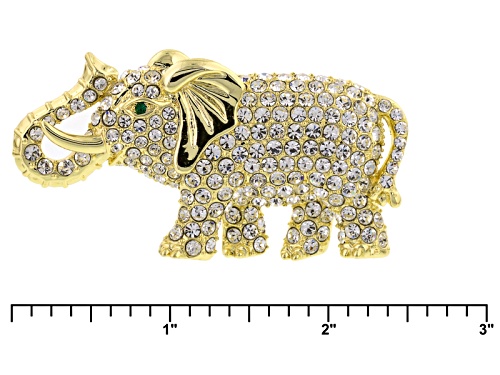 Off Park ® Collection White And Green Crystal Gold Tone Elephant Brooch