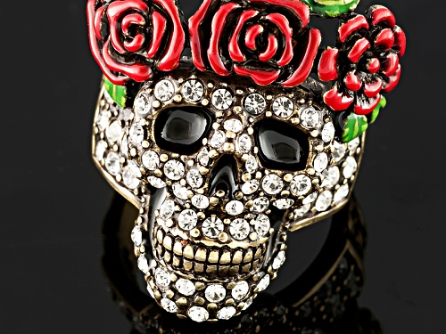 Off Park ® Collection White Crystal Multicolor Enamel Day Of The Dead Skull Ring - Size 6
