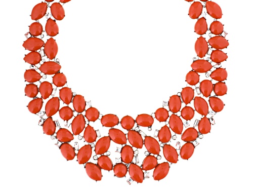 Off Park ® Collection Imitation Coral White Crystal Silver Tone Statement Necklace
