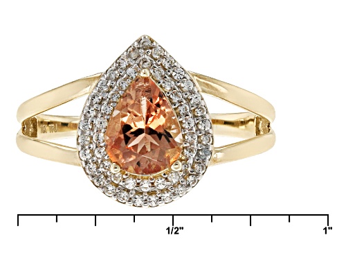 .95ct Pear Shaped Peach Oregon Sunstone With .25ctw Round White Zircon 10k Yellow Gold Ring. - Size 8