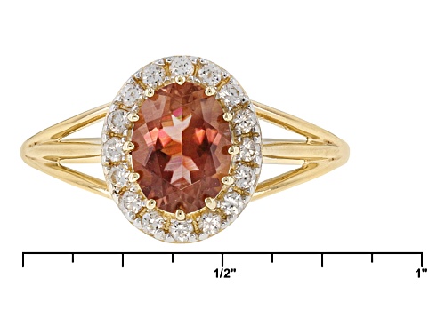 1.00ct Oval Peach Oregon Sunstone With .24ctw Round White Zircon 10k Yellow Gold Ring. - Size 7