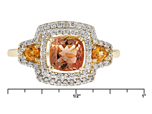 .95ct Peach Oregon Sunstone, .31ctw White Zircon And .18ctw Orange Sapphire 10 Yellow Gold Ring - Size 7