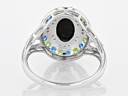 9x6mm Opal Triplet With Chrome Diopside, Lab Blue Spinel & White Zircon Rhodium Over Silver Ring - Size 8