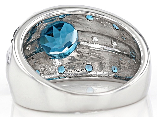2.51ctw Round London Blue Topaz and 0.07ctw White Topaz Rhodium Over Sterling Silver Ring - Size 8