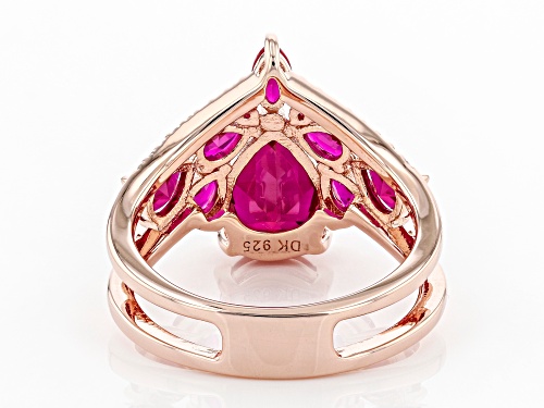 3.25ctw Lab Created Ruby With .09ctw Round White Zircon 18K Rose Gold Over Sterling Silver Ring. - Size 7