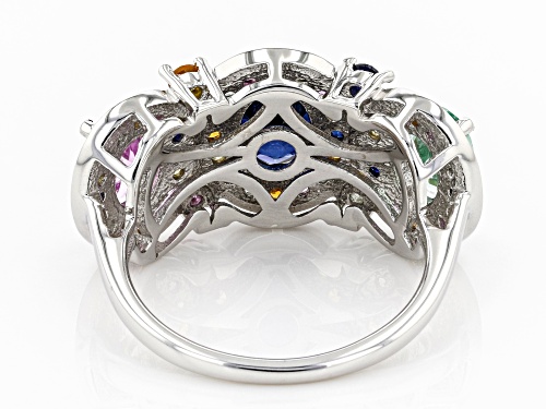 2.85ctw Oval and 0.74ctw Round Multi-Color Lab Created Sapphire Rhodium Over Sterling Silver Ring - Size 8