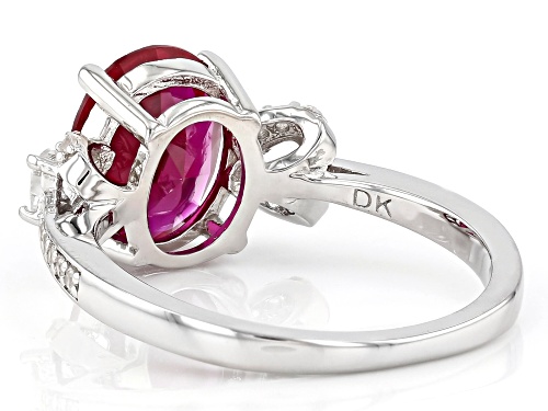 2.55ct Lab Created Ruby With 0.40ctw White Topaz And White Zircon Rhodium Over Silver Ring - Size 8