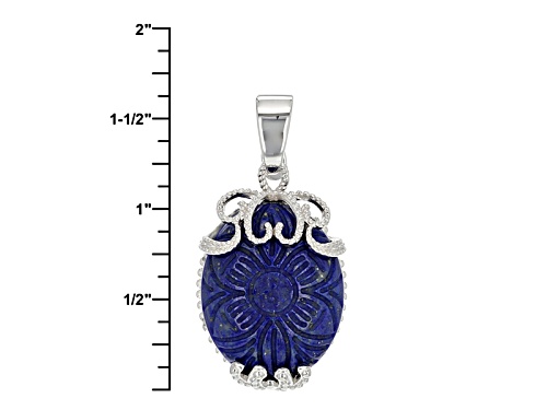 Pre-Owned 25x20mm Oval Carved Floral Lapis Lazuli Sterling Silver Enhancer With Chain