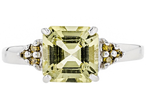 Pre-Owned 2.11CT SQUARE OCTAGONAL ASSCHER CUT YELLOW APATITE WITH .07CTW ROUND YELLOW DIAMOND SILVER - Size 10