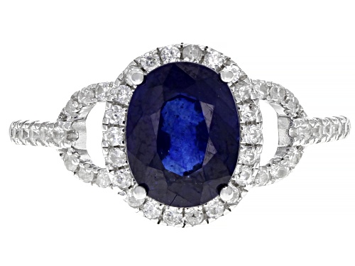 Pre-Owned 2.25ct Oval Mahaleo® Blue Sapphire And .37ctw Round White Zircon Sterling Silver Ring - Size 12