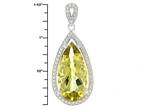 Pre-Owned 6.80ct Pear Shape Canary Yellow Quartz And .32ctw White Zircon Sterling Silver Pendant Wit