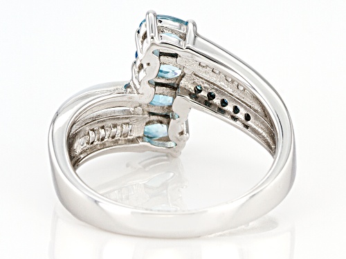Pre-Owned 1.30ctw Blue Zircon With .21ctw White Topaz & Blue Diamond Accent Rhodium Over Sterling Si - Size 6