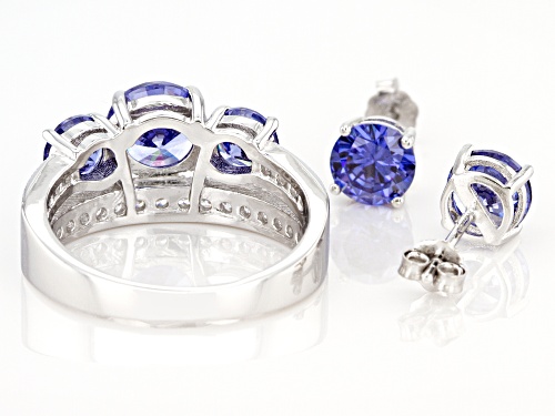 Pre-Owned Bella Luce® Esotica™ Tanzanite & White Diamond Simulants Rhodium Over Silver Ring & Earrin