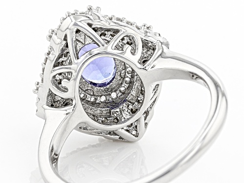 Pre-Owned 1.05ct Oval Tanzanite With 0.80ctw Round White Zircon Rhodium Over Sterling Silver Ring - Size 7
