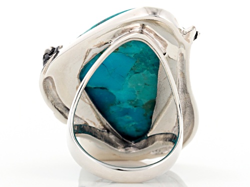 Pre-Owned Southwest Style By Jtv™ Fancy Shape Turquoise And Red Sponge Coral Silver Ring - Size 4