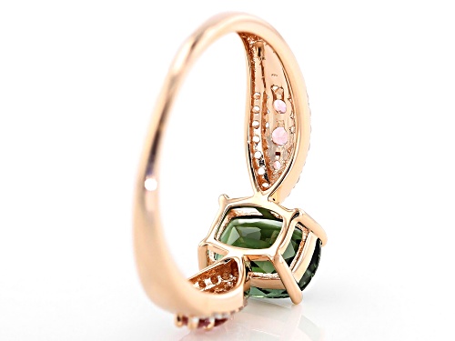 Pre-Owned 1.12ct Green Tourmaline, .27ctw Pink Tourmaline and .21ctw White Zircon 14k Rose Gold Ring - Size 7