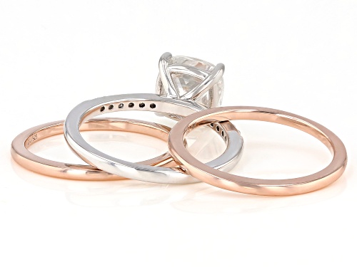 Pre-Owned Moissanite Fire® 2.52ctw Dew Platineve® and 14k Rose Gold Over Silver Ring With Two Bands - Size 11