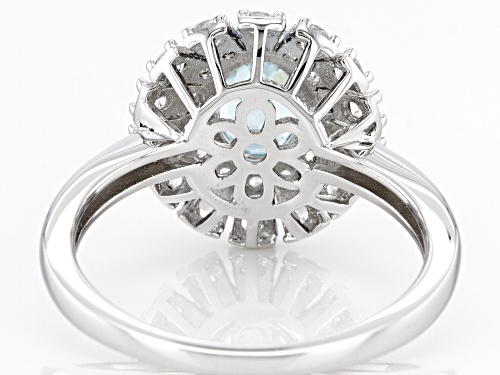 Pre-Owned 1.90ct Oval Blue Zircon With 1.00ctw Round White Zircon Rhodium Over Sterling Silver Ring - Size 6