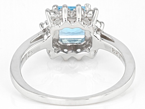 Pre-Owned 1.09ct Square Swiss Blue Topaz With 0.47ctw White Topaz Rhodium Over Sterling Silver Ring - Size 9
