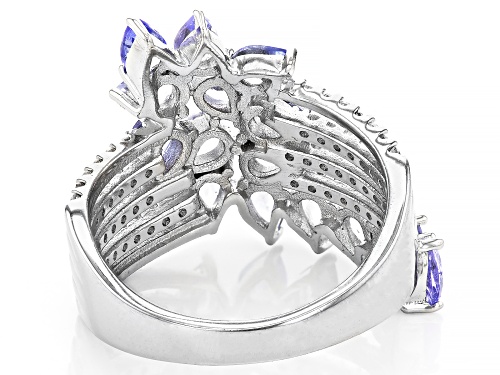 Pre-Owned 1.91ctw Pear shape Tanzanite With 0.70ctw White Zircon Rhodium Over Sterling Silver Ring - Size 6