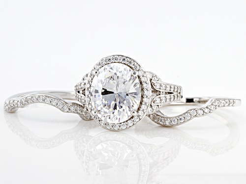 Pre-Owned Bella Luce® 5.93ctw White Diamond Simulant Platinum Over Sterling Silver Ring Set(3.59ctw - Size 10