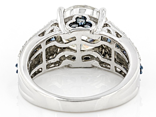 Pre-Owned MOISSANITE FIRE(R) 4.00CTW DEW ROUND & BLUE SAPPHIRE PLATINEVE(R) RING - Size 6