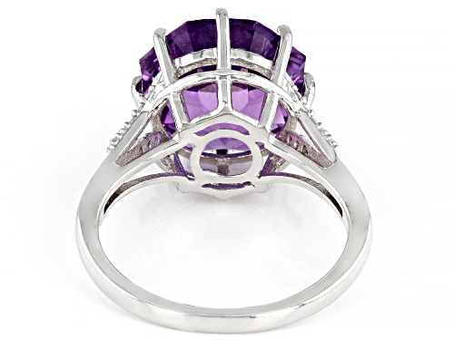 Pre-Owned 4.67ct Amethyst And 0.05ctw White Zircon Rhodium Over Sterling Silver Ferris Wheel Cut Rin - Size 6