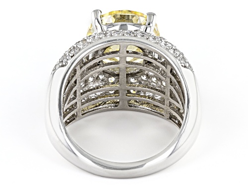 Pre-Owned Bella Luce® 11.40ctw Canary And White Diamond Simulants Platinum Over Sterling Silver Ring - Size 5