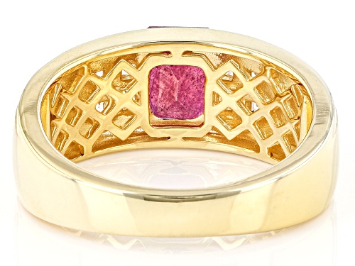 Pre-Owned 2.14ct Mahaleo® Ruby And 0.79ctw White Zircon 3k Yellow Gold Men's Ring - Size 9