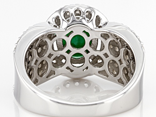 Pre-Owned 1.90ct Oval Emerald With 1.35ctw Round White Zircon Rhodium Over Sterling Silver Ring - Size 8