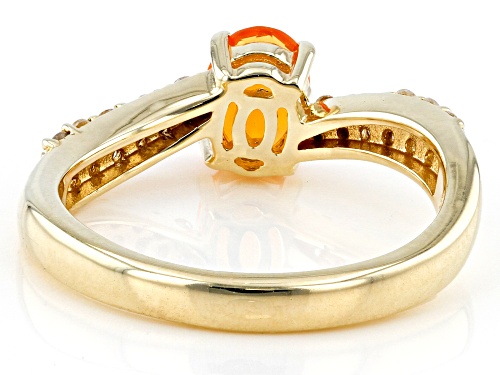 Pre-Owned 0.40ct Fire Opal And 0.30ctw White Zircon 18k Yellow Gold Over Sterling Silver Ring - Size 7