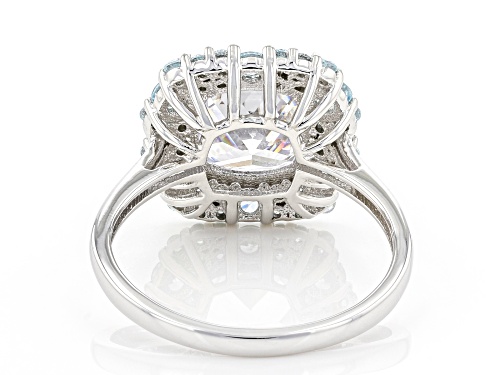 Pre-Owned Bella Luce ® 9.33ctw Aquamarine And White Diamond Simulants Rhodium Over Sterling Silver R - Size 8