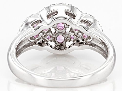 Pre-Owned Exotic Jewelry Bazaar™ 0.69ctw Pink Ceylon Sapphire & 0.18ctw White Diamond Rhodium Over S - Size 6
