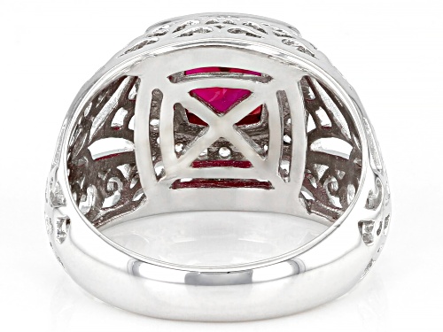 Pre-Owned 1.48ct Cushion Lab Created Red Ruby With 1.21ctw White Zircon Rhodium Over Silver Men's Ri - Size 11