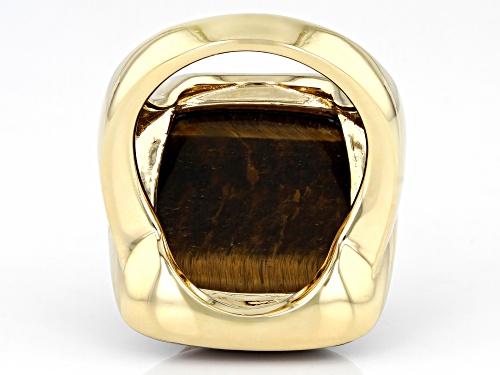 Pre-Owned Global Destinations™ Tigers Eye and 0.39ctw Smoky Quartz 18k Gold Over Brass Ring - Size 8