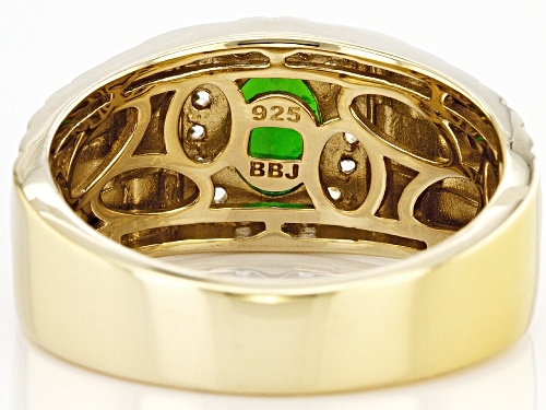 Pre-Owned 1.19ct Oval Chrome Diopside And 0.29ctw White Zircon 18k Yellow Gold Over Silver Men's Rin - Size 10